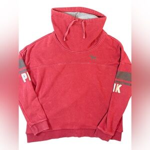 PINK Victoria’s Secret Red Funnel Neck Sweatshirt Logo Sleeve Medium